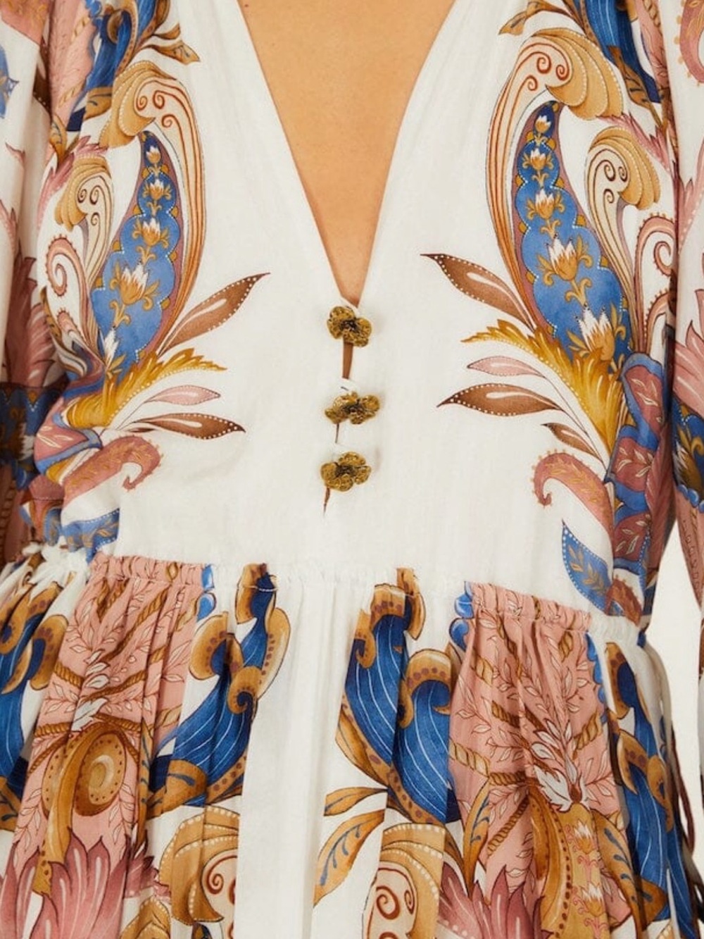 Printed Long-Sleeve Mini Dress in Multi-Color - Picture 2 of 5